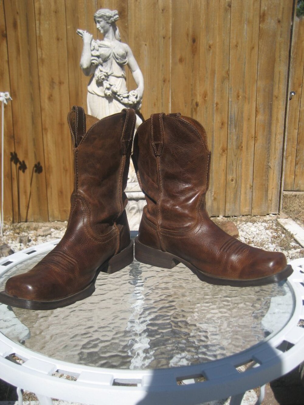 Men's Ariat Rambler Antiqued Brown Leather Square Toe Boots sz 9.5D